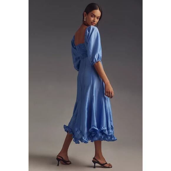 NWT Anthropologie HUTCH Twist-Front Puff-Sleeve Ruffle-Hem Dress Sz S #NB459 - Picture 3 of 11